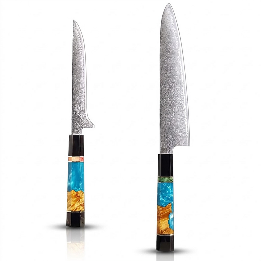 6-Piece VG10 Damascus Knife Set with Slim Blue Resin Handle VG10 Damascus kitchen knife set gallery image 17