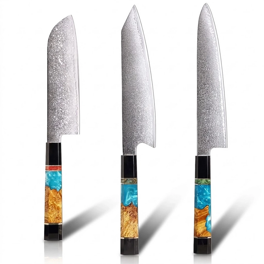 6-Piece VG10 Damascus Knife Set with Slim Blue Resin Handle VG10 Damascus kitchen knife set gallery image 15