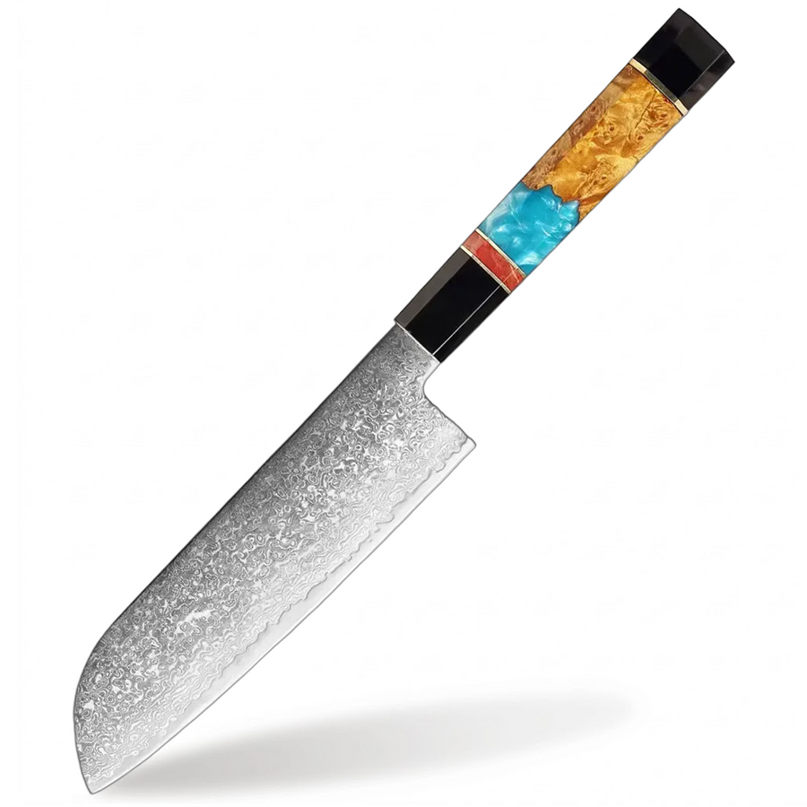 6-Piece VG10 Damascus Knife Set with Slim Blue Resin Handle - 7-Inch Santoku Knife product image