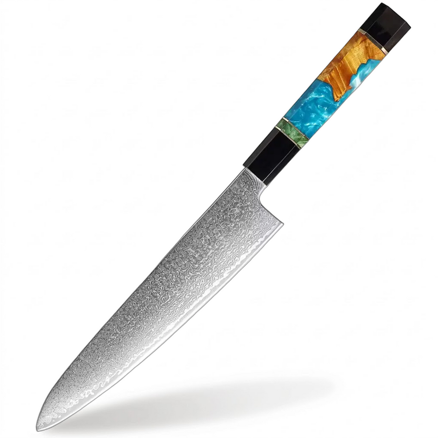 6-Piece VG10 Damascus Knife Set with Slim Blue Resin Handle - 8-Inch Chef Knife product image