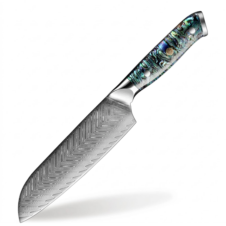 9-Piece Fishbone VG10 Damascus Knife Set with Abalone Handle - 7-Inch Santoku Knife product image