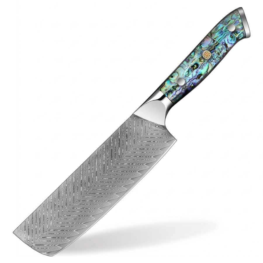 9-Piece Fishbone VG10 Damascus Knife Set with Abalone Handle - 7-Inch Nakiri Knife product image