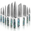9-Piece Fishbone VG10 Damascus Knife Set with Abalone Handle