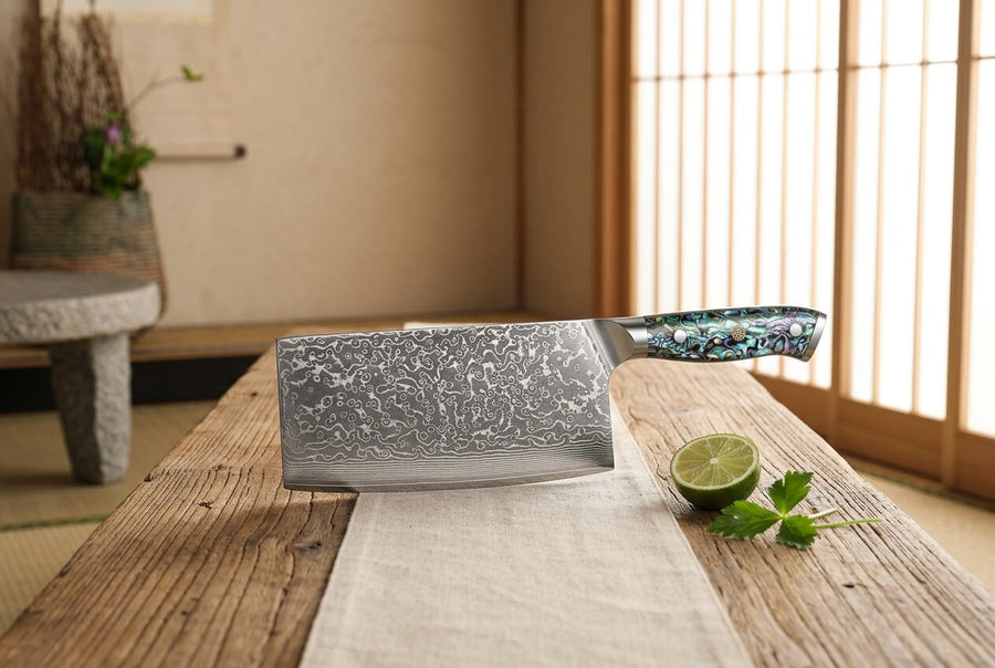 Kaigan — VG10 Damascus Cleaver with Abalone Handle product image