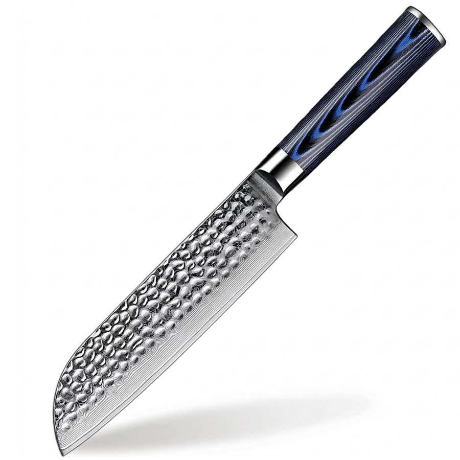 5-Piece VG10 Damascus Knife Set with Hammered Blade and Blue Resin Handle - 7-Inch Santoku Knife product image