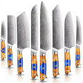 8-Piece VG10 Damascus Knife Set with Blue Resin and Natural Wood Handle