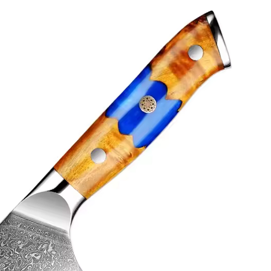 8-Piece VG10 Damascus Knife Set with Blue Resin and Natural Wood Handle VG10 Damascus kitchen knife set gallery image 11