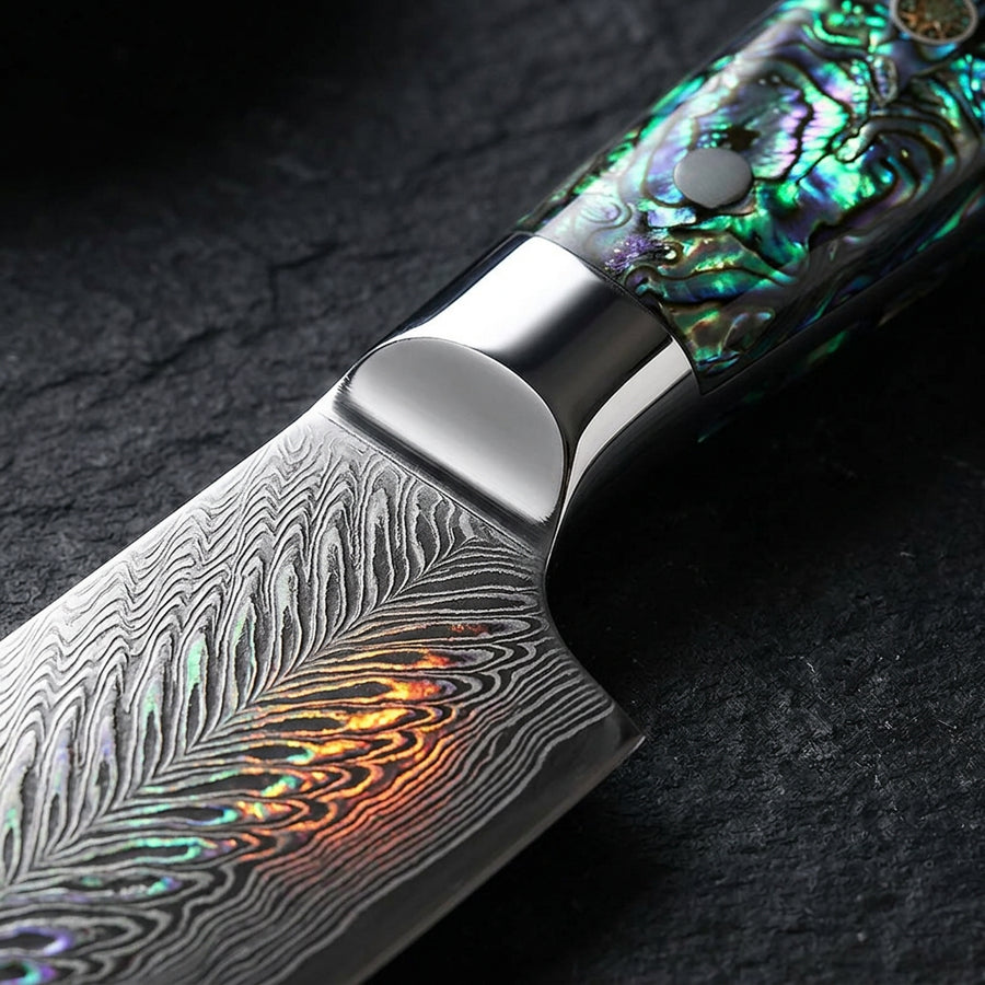 Murasaki — Damascus Chef Knife with Abalone Shell Handle detail photo