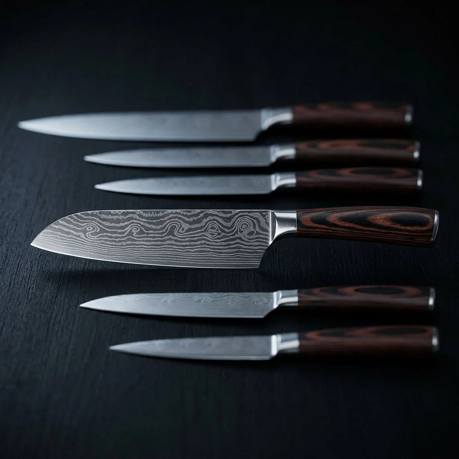 Japanese Damascus Knife Set "Hiroo" — 5-Piece Chef Knife Gift Set product image