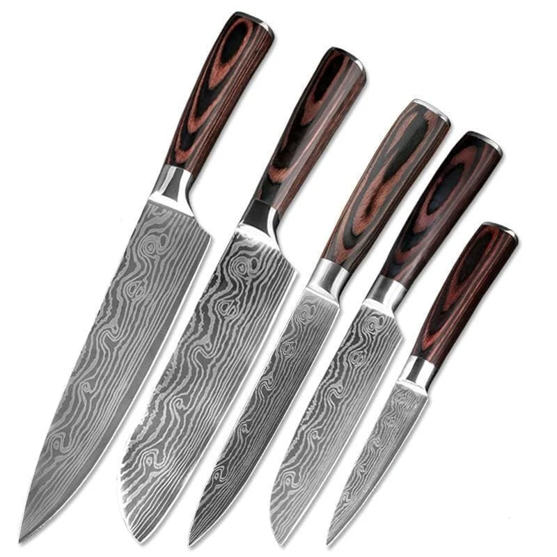 Japanese Damascus Knife Set "Hiroo" — 5-Piece Chef Knife Gift Set product photo