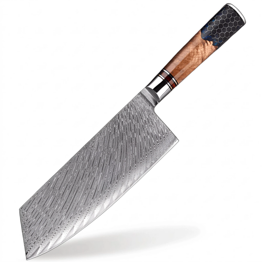 9-Piece VG10 Damascus Knife Set with Blue Honeycomb Resin Handle - 7-Inch Cleaver product image