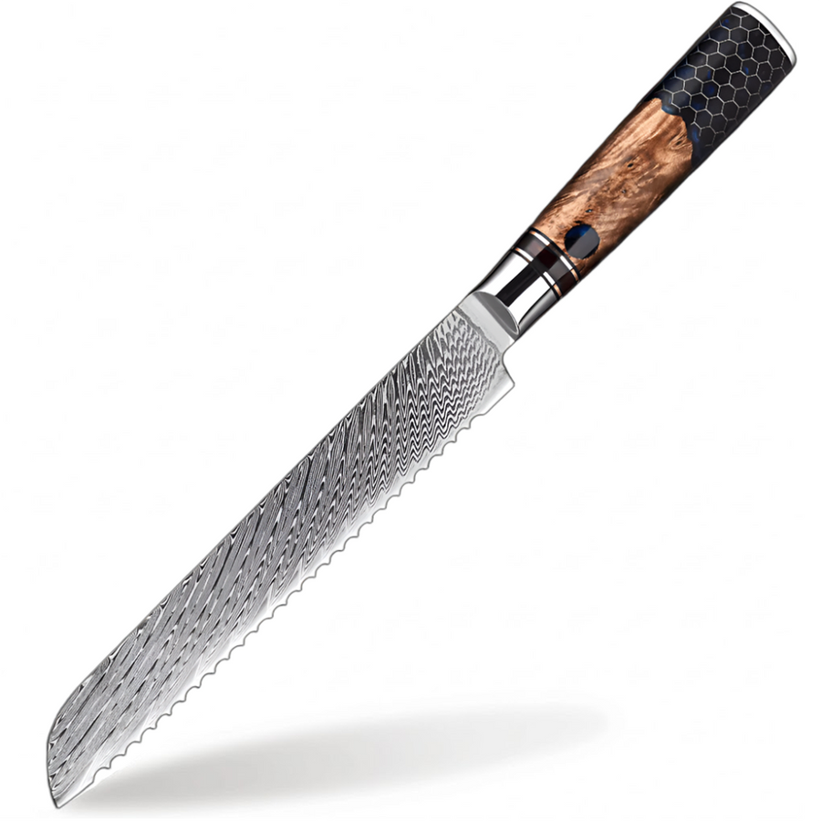 9-Piece VG10 Damascus Knife Set with Blue Honeycomb Resin Handle - 8-Inch Bread Knife product image