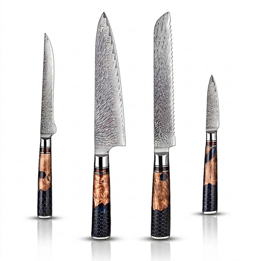 9-Piece VG10 Damascus Knife Set with Blue Honeycomb Resin Handle VG10 Damascus kitchen knife set gallery image 17