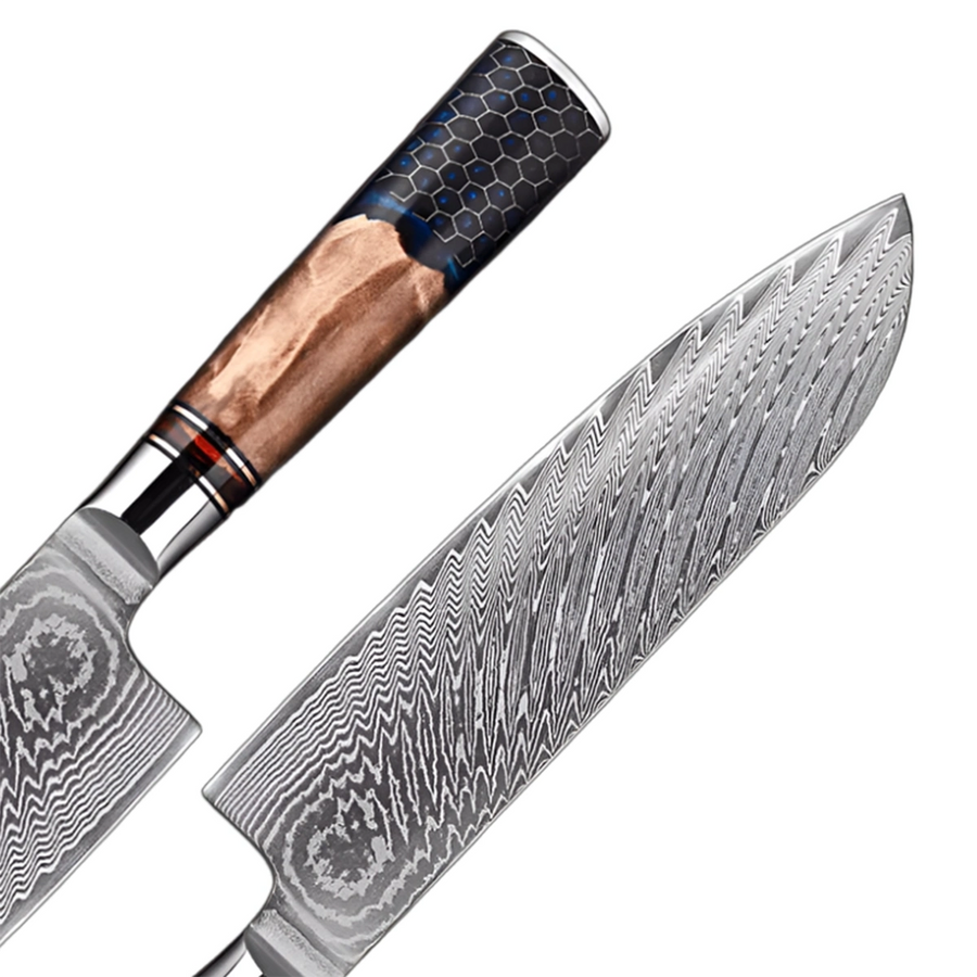 9-Piece VG10 Damascus Knife Set with Blue Honeycomb Resin Handle VG10 Damascus kitchen knife set gallery image 13