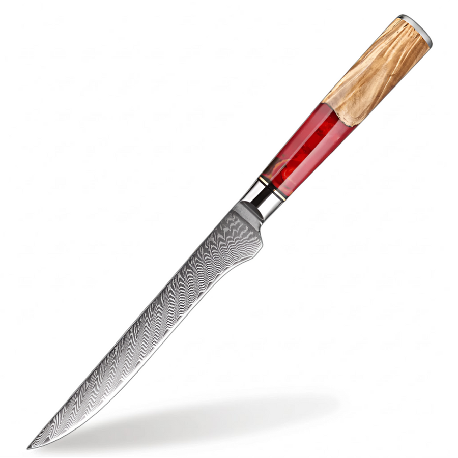 9-Piece VG10 Damascus Knife Set with Red Resin and Wood Handle - 6-Inch Boning Knife product image