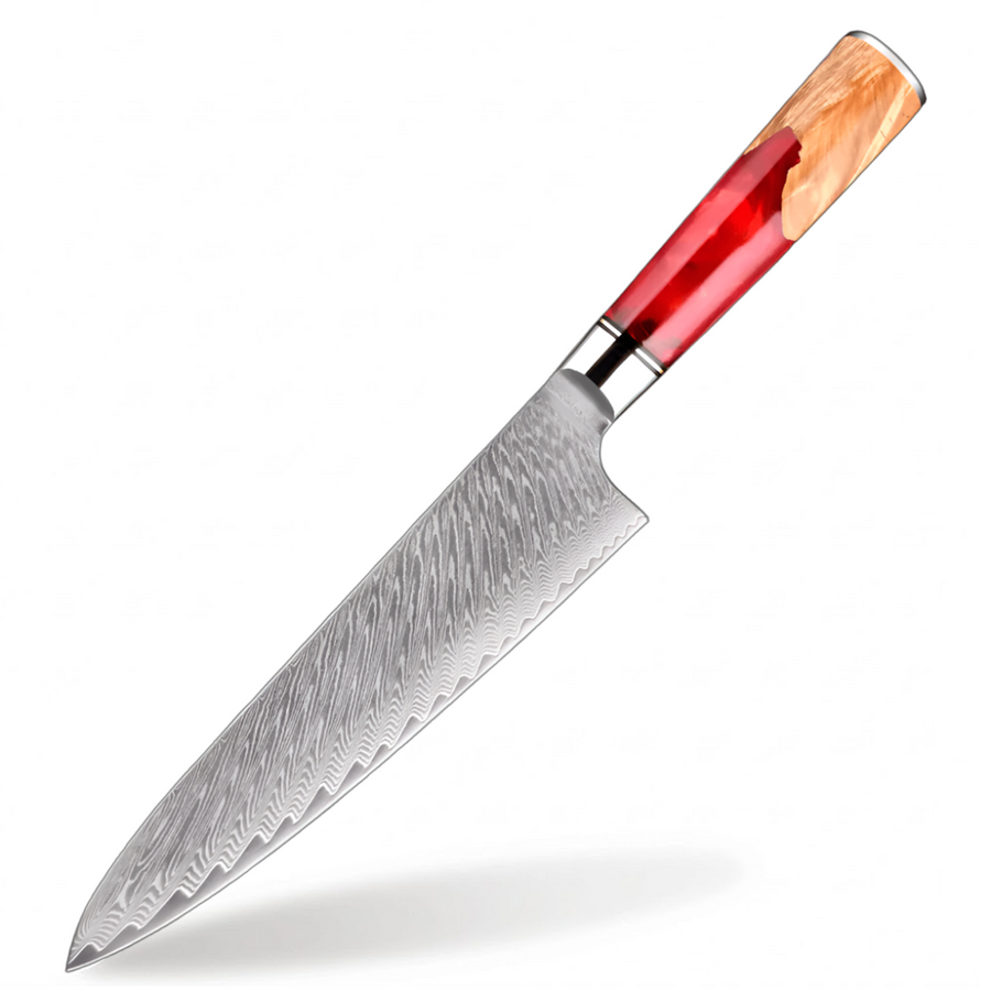 9-Piece VG10 Damascus Knife Set with Red Resin and Wood Handle - 8-Inch Chef Knife product image