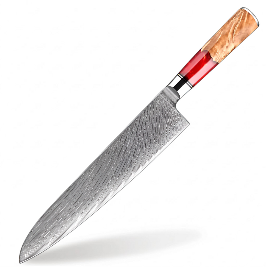 9-Piece VG10 Damascus Knife Set with Red Resin and Wood Handle - 9.5-Inch Chef Knife product image