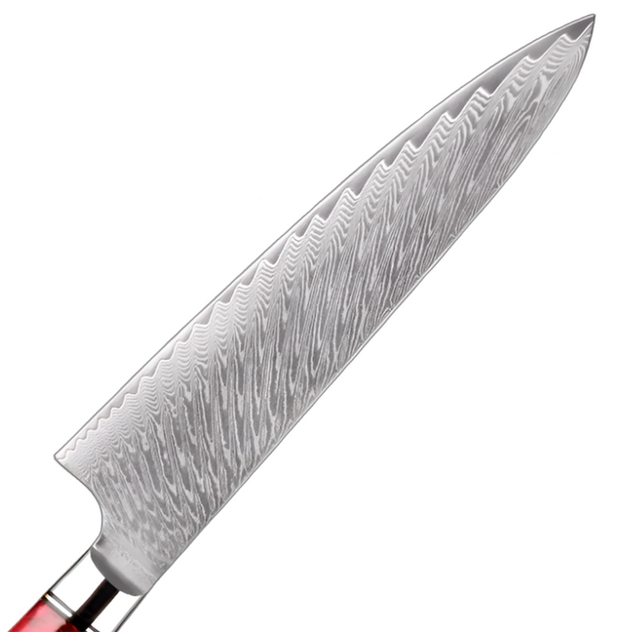 9-Piece VG10 Damascus Knife Set with Red Resin and Wood Handle VG10 Damascus kitchen knife set gallery image 17