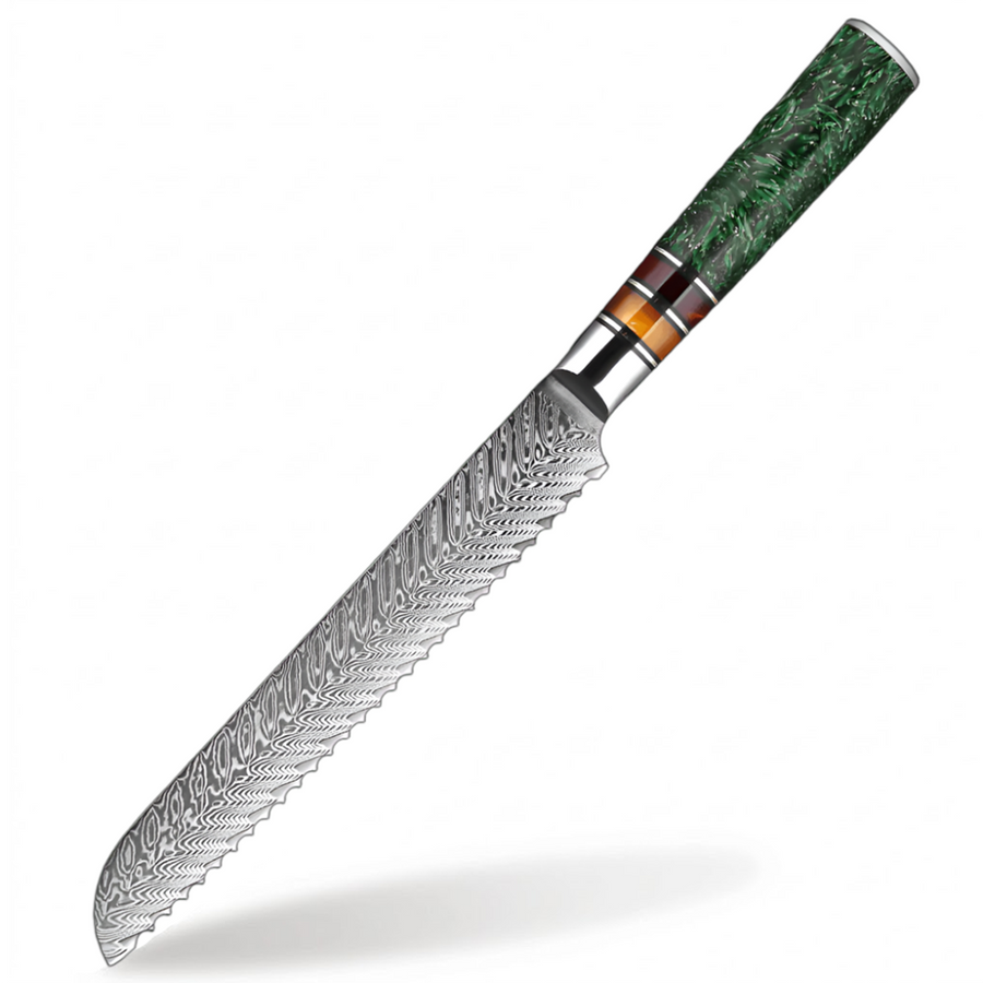 8-Piece VG10 Damascus Knife Set with Green Resin Handle - 8-Inch Bread Knife product image
