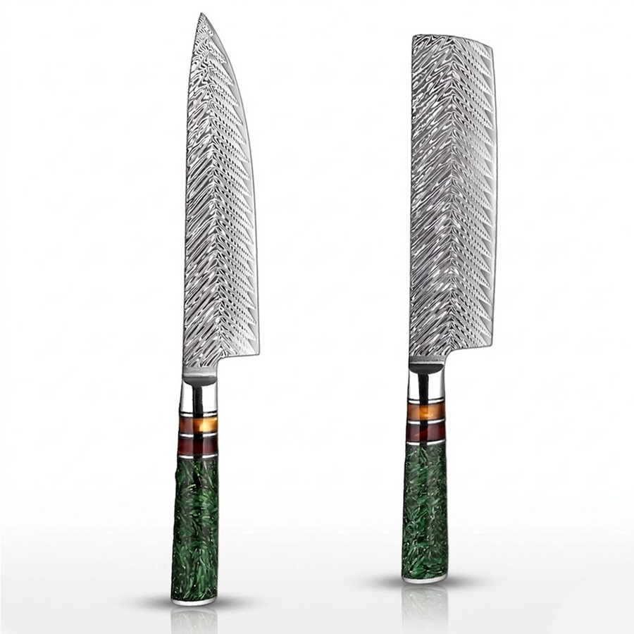 8-Piece VG10 Damascus Knife Set with Green Resin Handle VG10 Damascus kitchen knife set gallery image 20