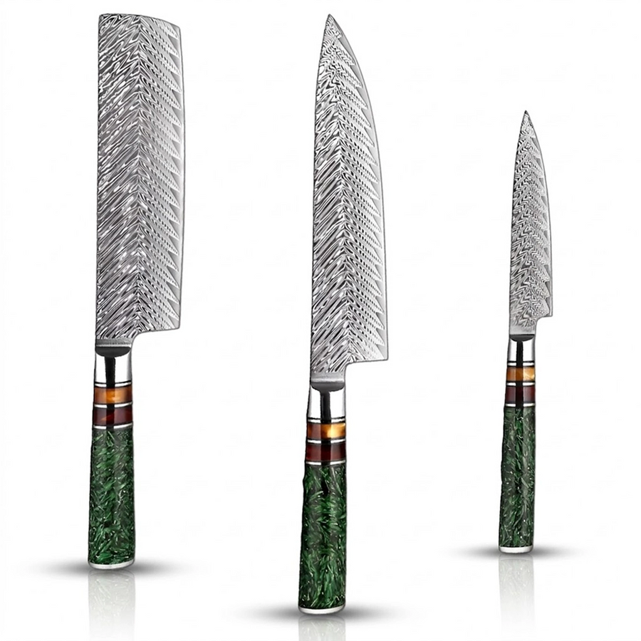 8-Piece VG10 Damascus Knife Set with Green Resin Handle VG10 Damascus kitchen knife set gallery image 24