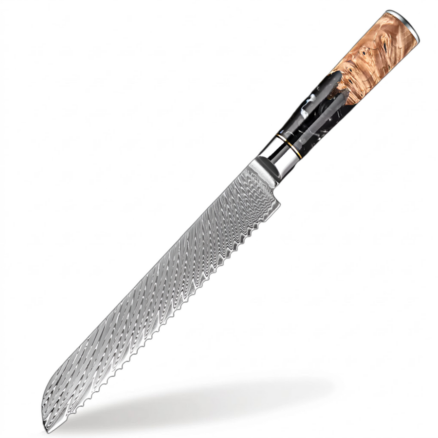 9-Piece VG10 Damascus Knife Set with Black Resin and Wood Handle - 8-Inch Bread Knife product image
