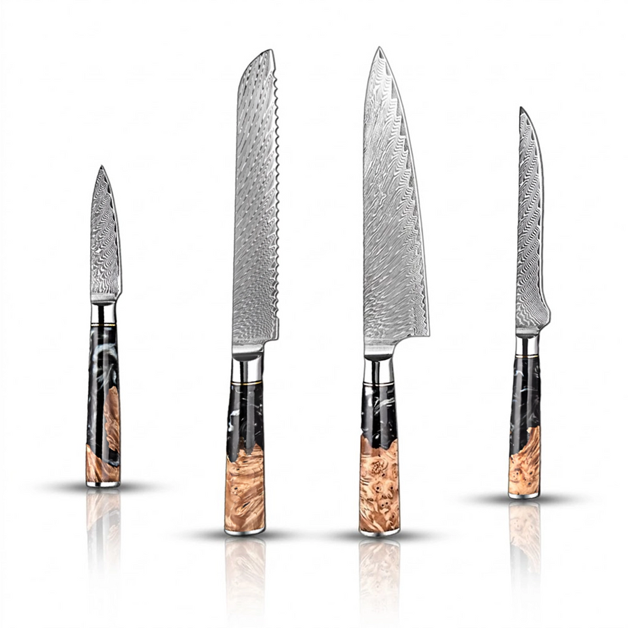 9-Piece VG10 Damascus Knife Set with Black Resin and Wood Handle - 4-Piece Knife Set product image