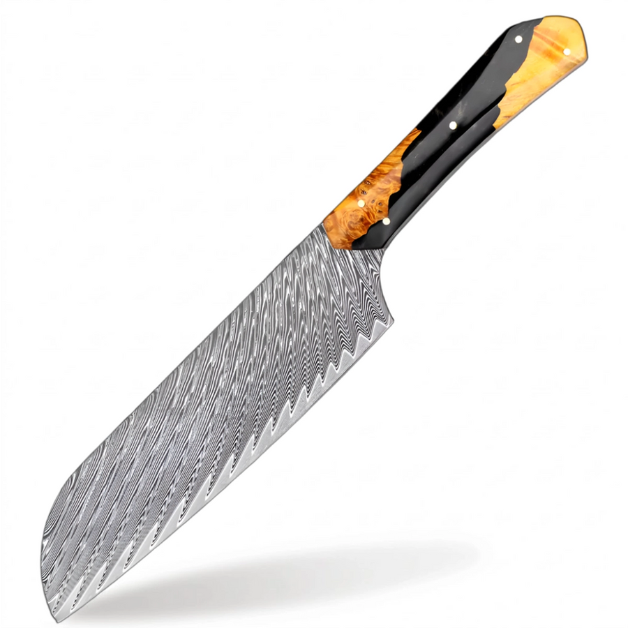 5-Piece Full Tang VG10 Damascus Knife Set with Black Resin and Wood Handle - 7-Inch Santoku Knife product image