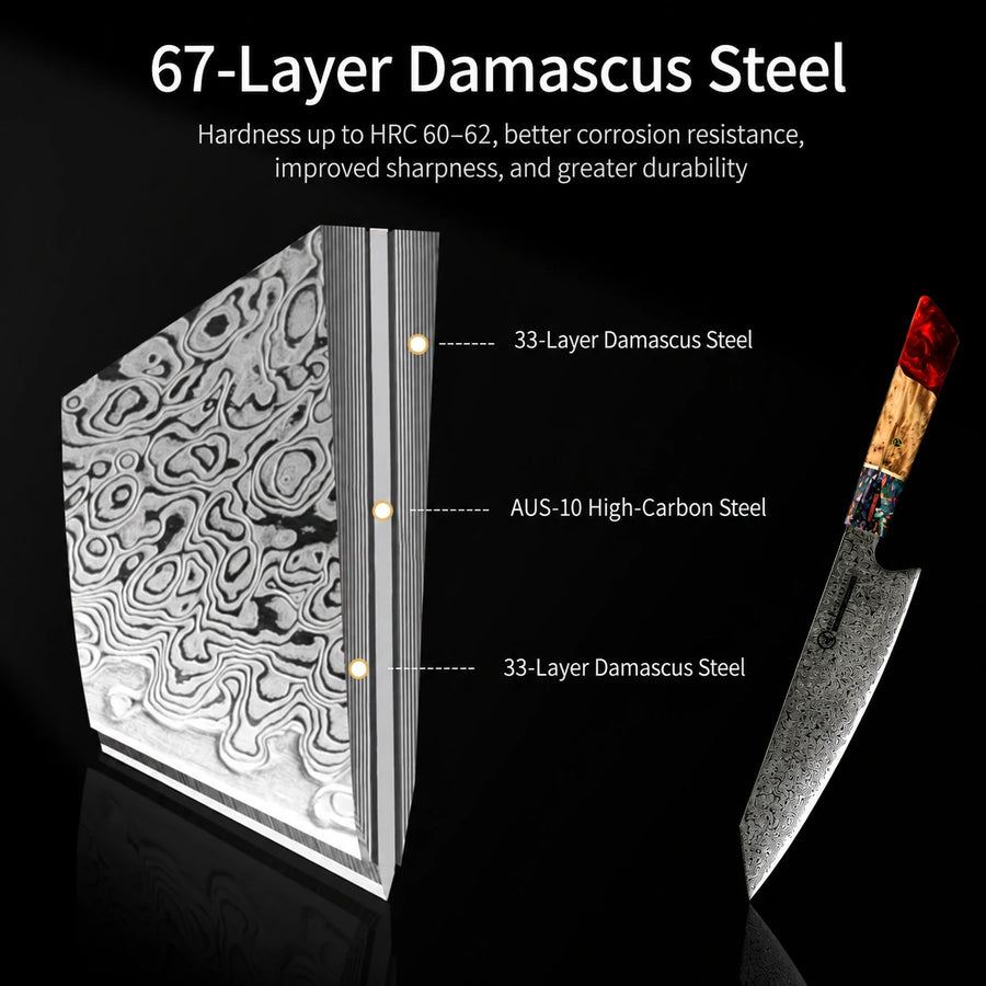 67-Layer Damascus Steel Knife Set – AUS-10 Japanese Kitchen Knives