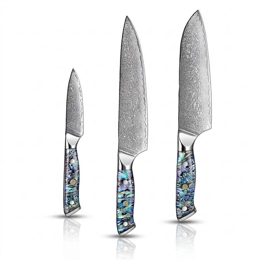 9-Piece VG10 Damascus Knife Set with Abalone Shell Handle - 3-Piece Knife Set B product image