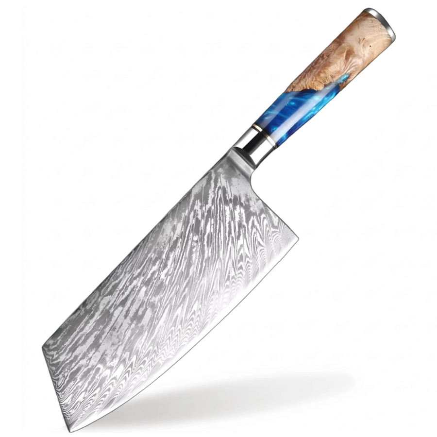 9-Piece VG10 Damascus Knife Set with Blue Resin and Wood Handle - 7-Inch Cleaver product image