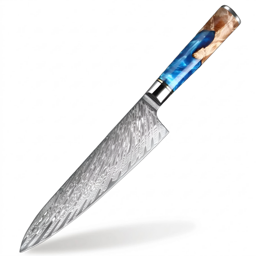 9-Piece VG10 Damascus Knife Set with Blue Resin and Wood Handle - 8-Inch Chef Knife product image