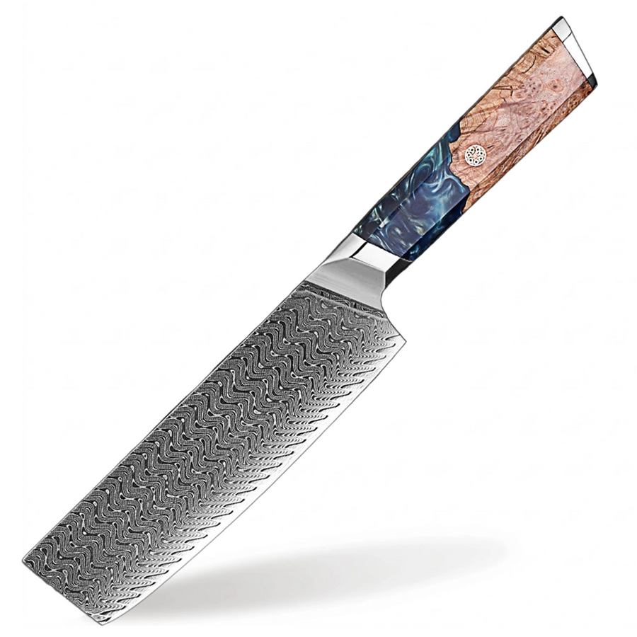 9-Piece VG10 Damascus Knife Set with Deep Sea Blue Resin Handle - 7-Inch Nakiri Knife product image