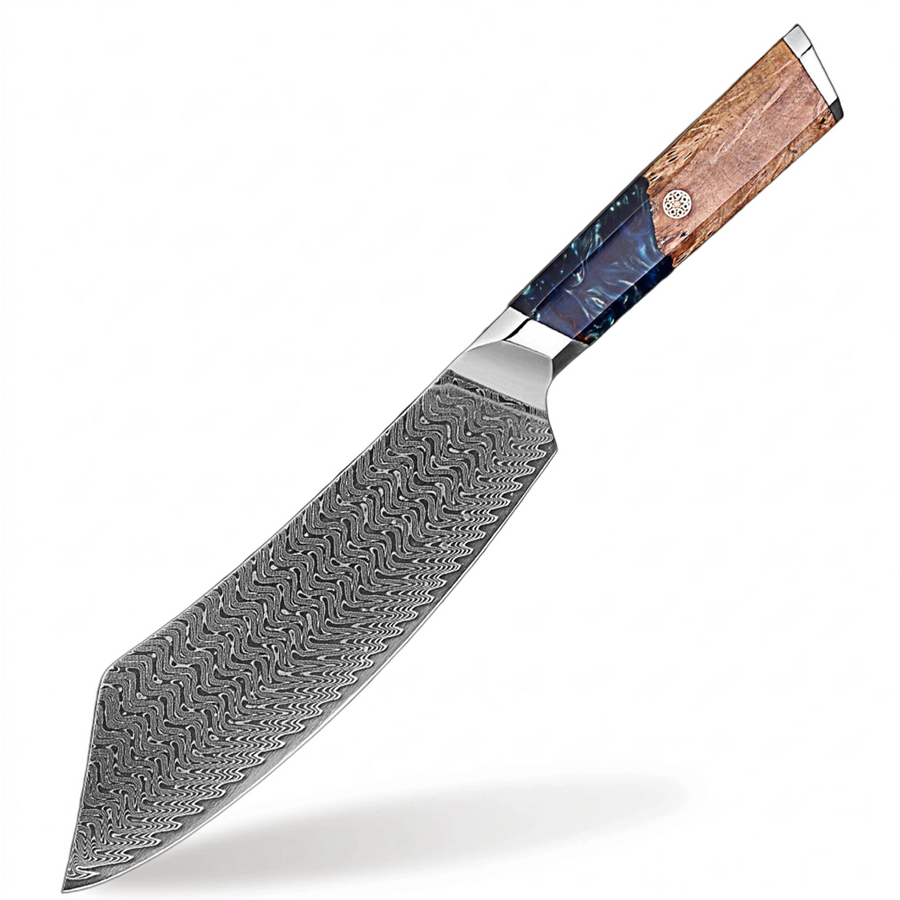 9-Piece VG10 Damascus Knife Set with Deep Sea Blue Resin Handle - 8-Inch Butcher Knife product image