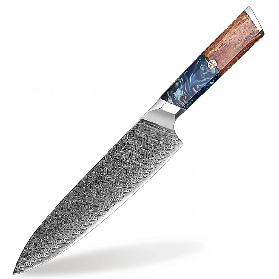 9-Piece VG10 Damascus Knife Set with Deep Sea Blue Resin Handle - 8-Inch Chef Knife product image