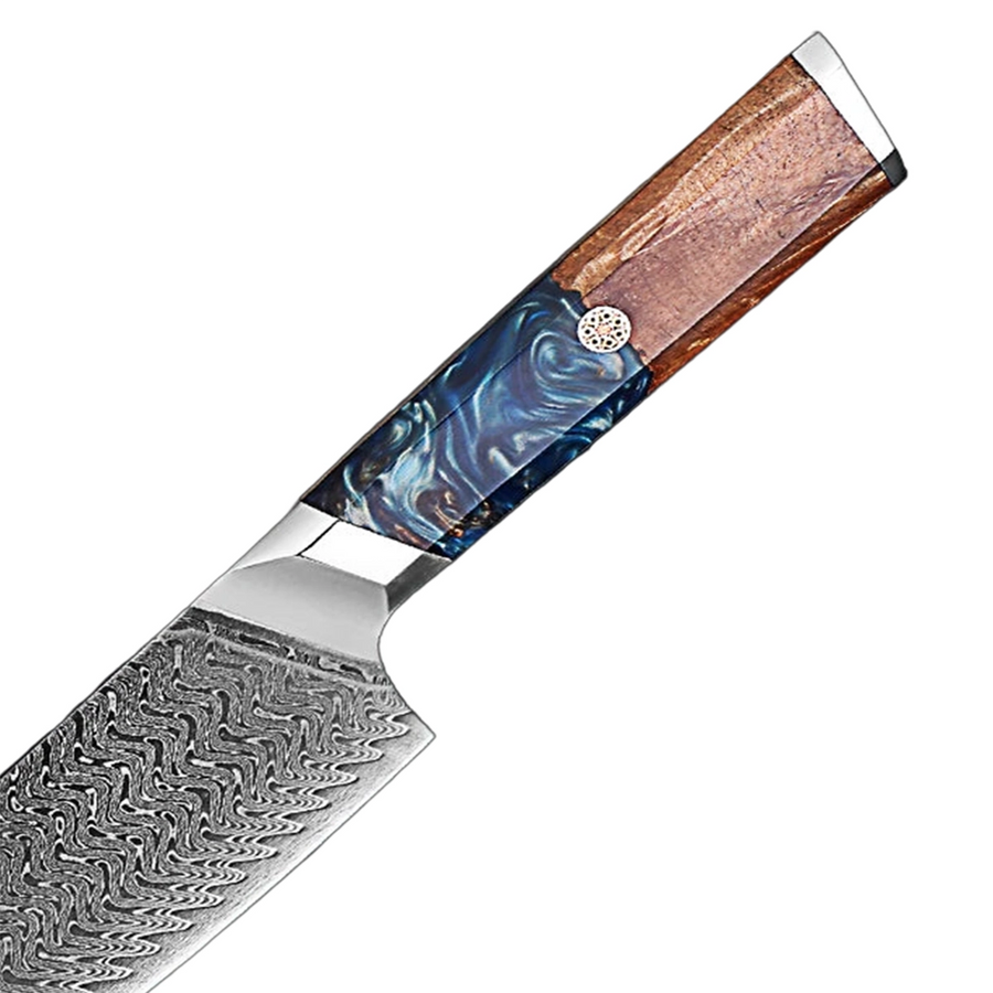 9-Piece VG10 Damascus Knife Set with Deep Sea Blue Resin Handle VG10 Damascus kitchen knife set gallery image 12