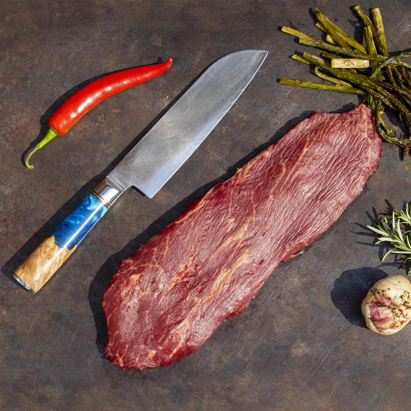 Epoxy Sapphire Damascus Santoku Knife 18cm