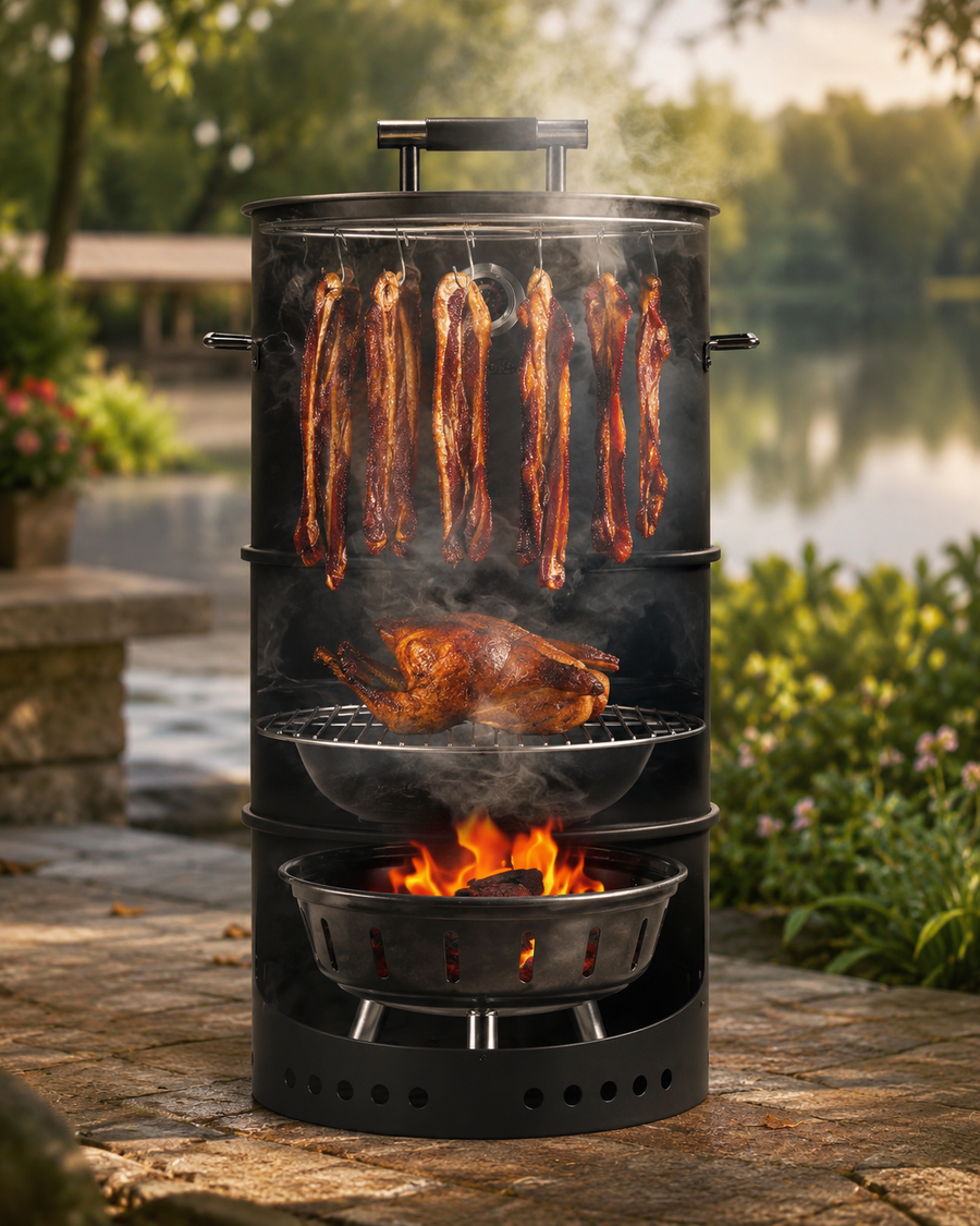 Vertical Charcoal Smoker & Grill Combo – 18.5" Barrel BBQ Smoker with Hanging Rack