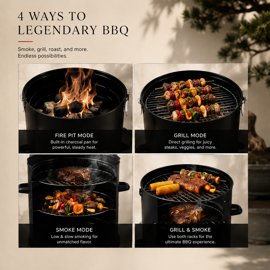 3-Layer Vertical Charcoal Smoker – Round Barrel BBQ Smoker & Grill
