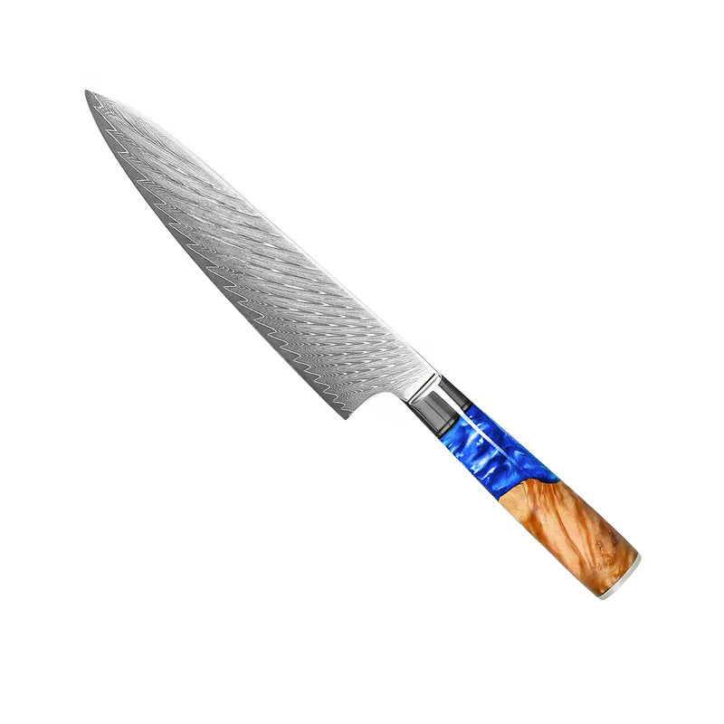 Epoxy Sapphire Damascus Chef Knife 20 cm