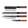 Japanese Kurayami 4-Piece Damascus Knife Set – Chef Knife + Bread Knife + Nakiri + Paring Knife