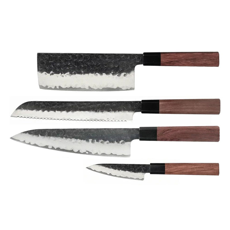 Kurayami 4-Piece Damascus Knife Set - Chef Knife + Bread Knife + Nakiri + Paring Knife for Japanese kitchenware and home dining