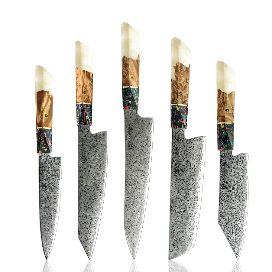 67-Layer Damascus Steel Knife Set – AUS-10 Japanese Kitchen Knives, White Resin Handle - product image 9