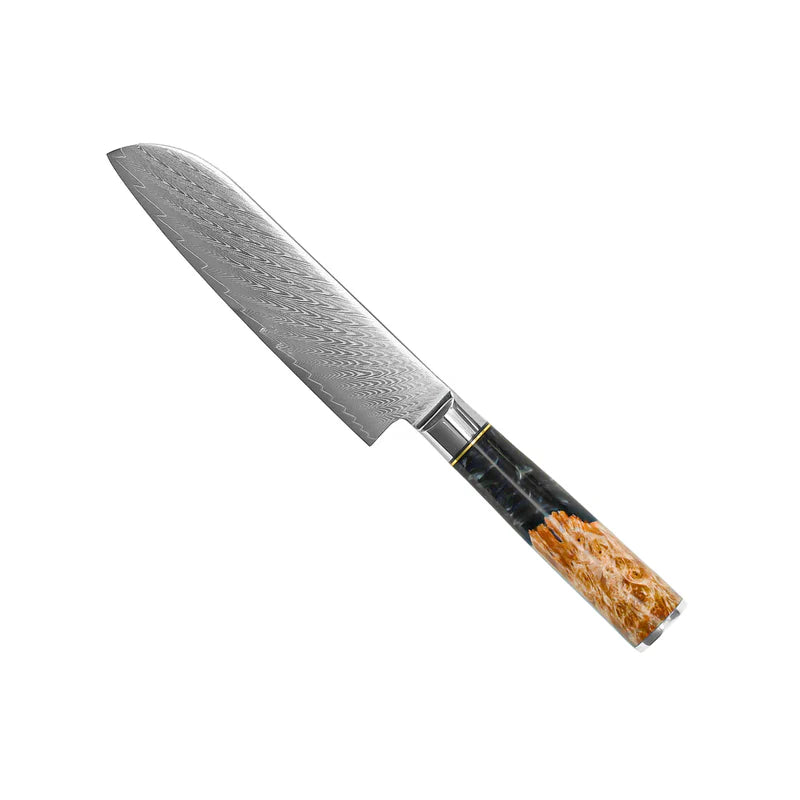 Epoxy Onyx Damascus Santoku Knife 18cm