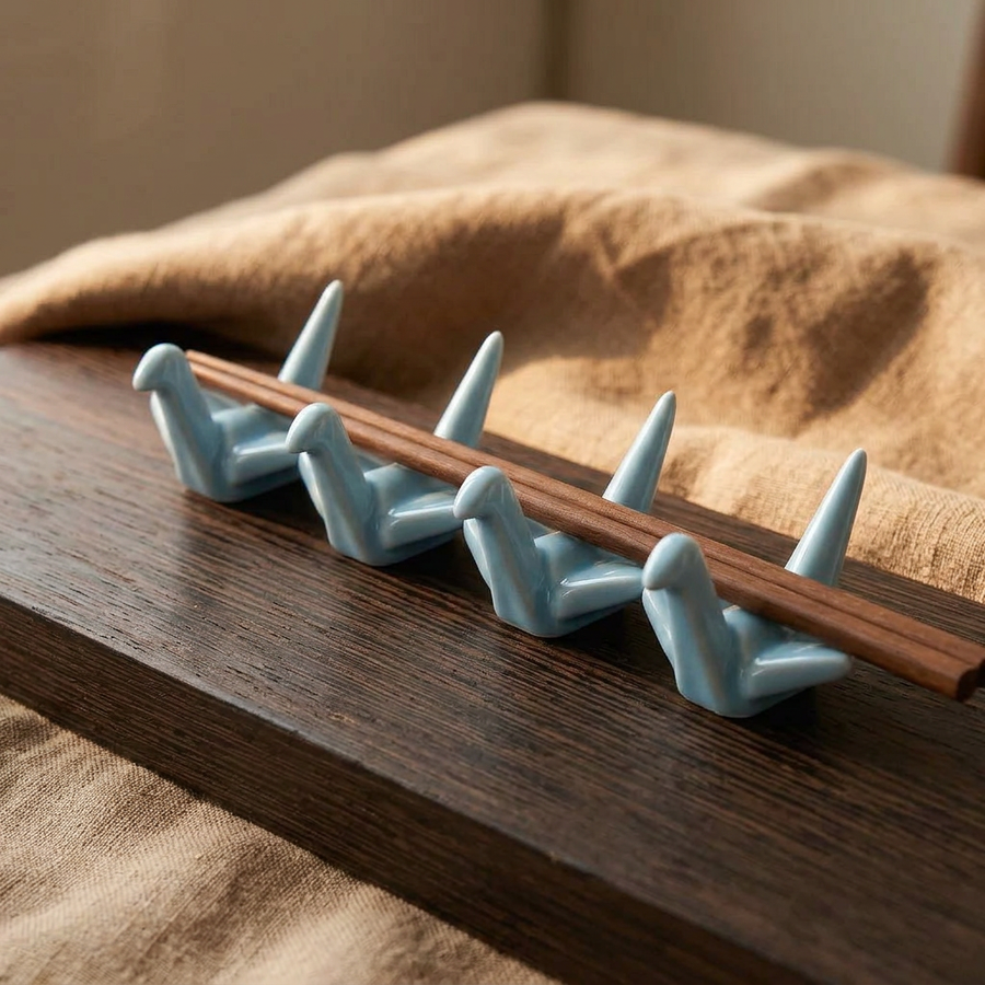 4 Chopstick Holders Origami Light Blue product image