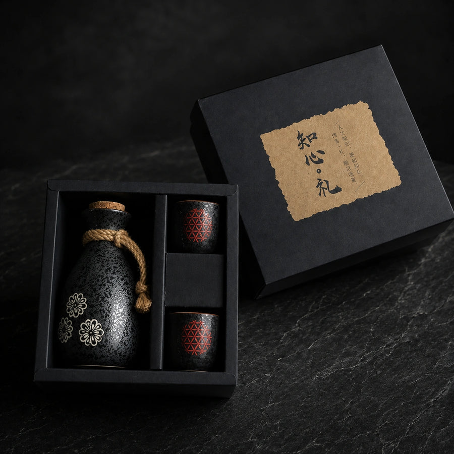 Ceramic Sake Set Gift Box with Pot and Cups