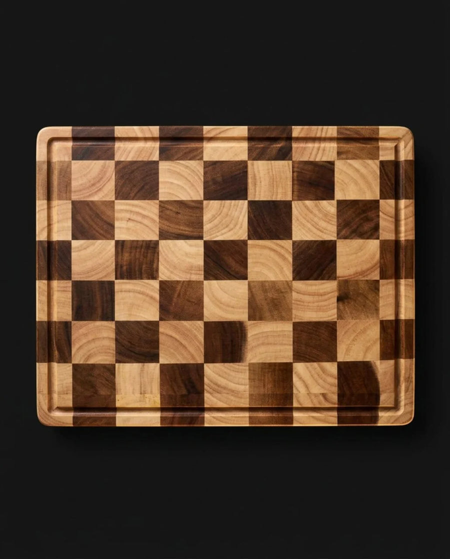 Acacia Wood Cutting Board 40cm - Chess Pattern Chopping & Serving Board - main product image from Japanese Kitchen Supply