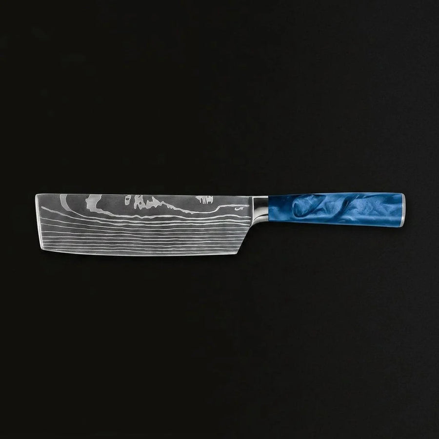 Damascus Print Epoxy Sapphire Nakiri Knife product image