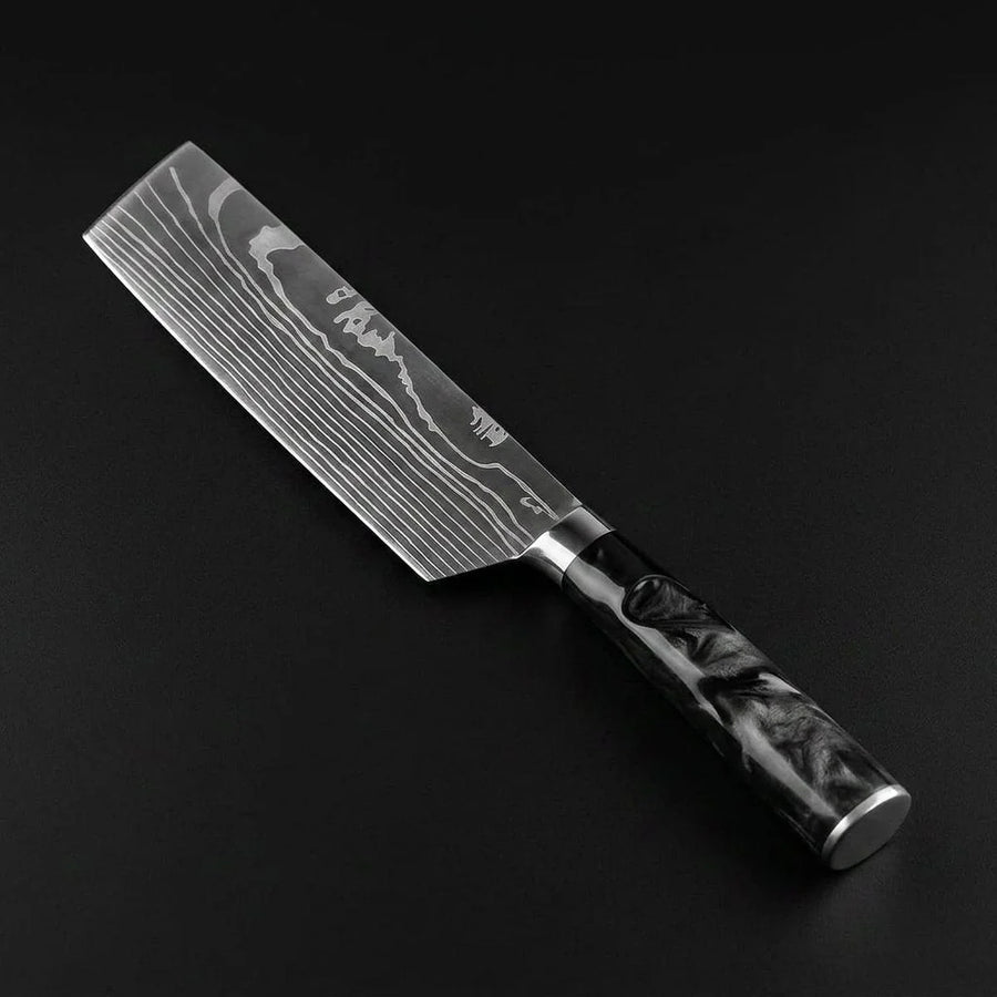 Damascus Print Onyx Epoxy Nakiri Knife product image