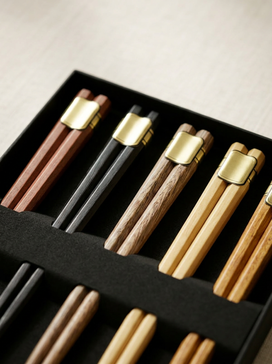 Akita Set of 5 Pairs of Wooden Chopsticks detail photo
